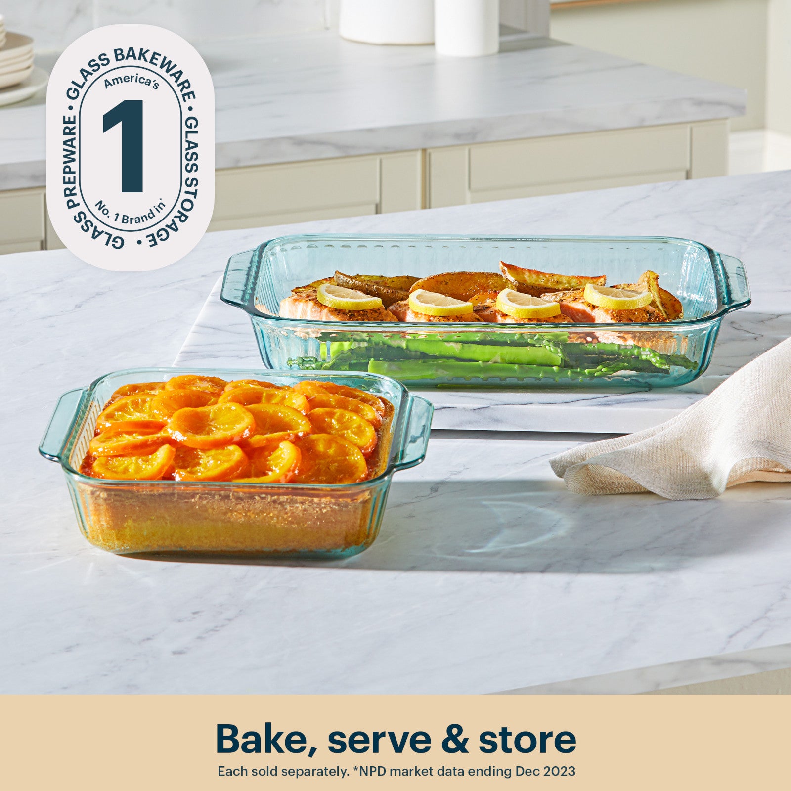 Pyrex® Sculpted Tinted Glass 8 Square Baking Dish. Aqua - Image 3