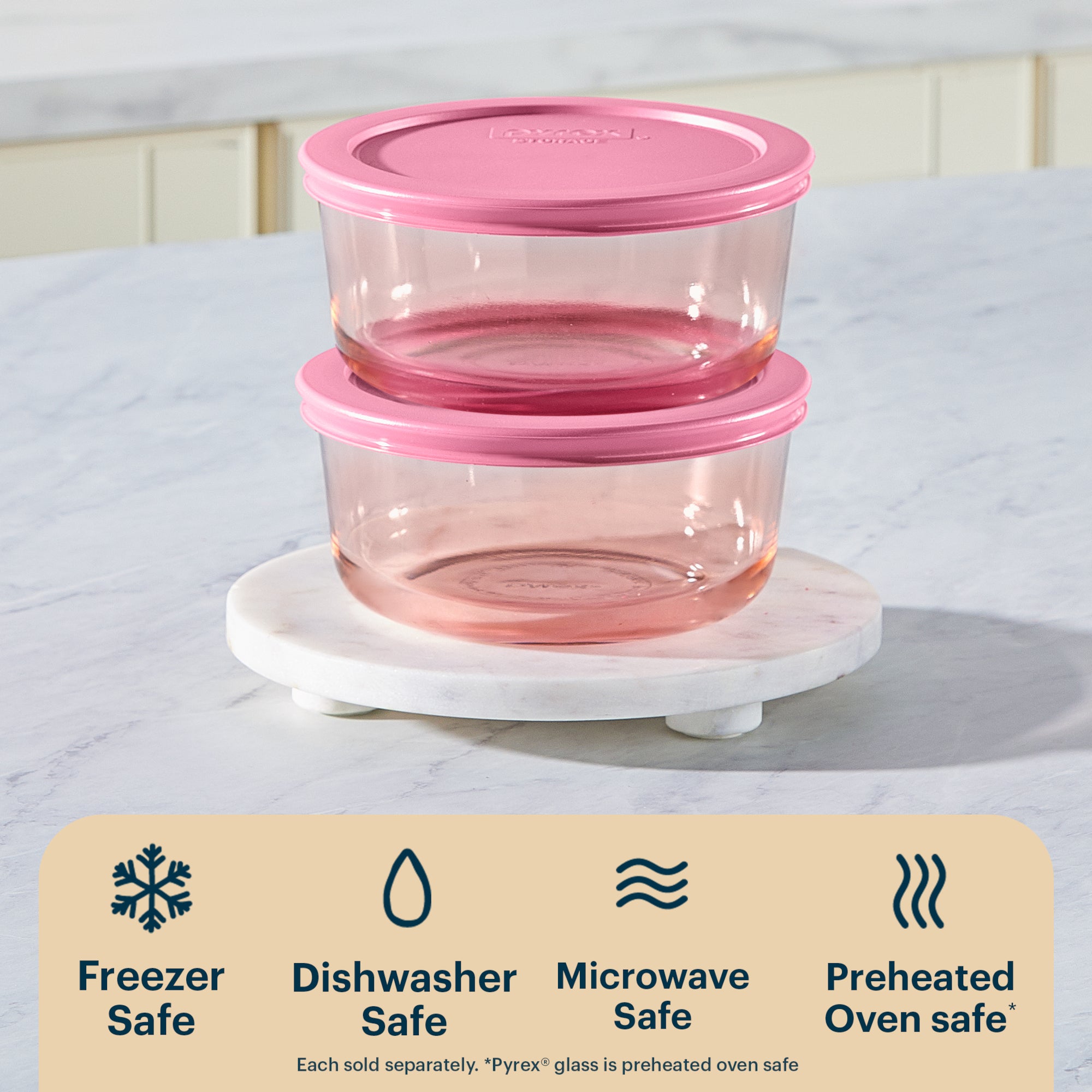 Pyrex® Simply Store® Tinted Glass 4-cup Round Storage Container with Lid. Pink - Image 4