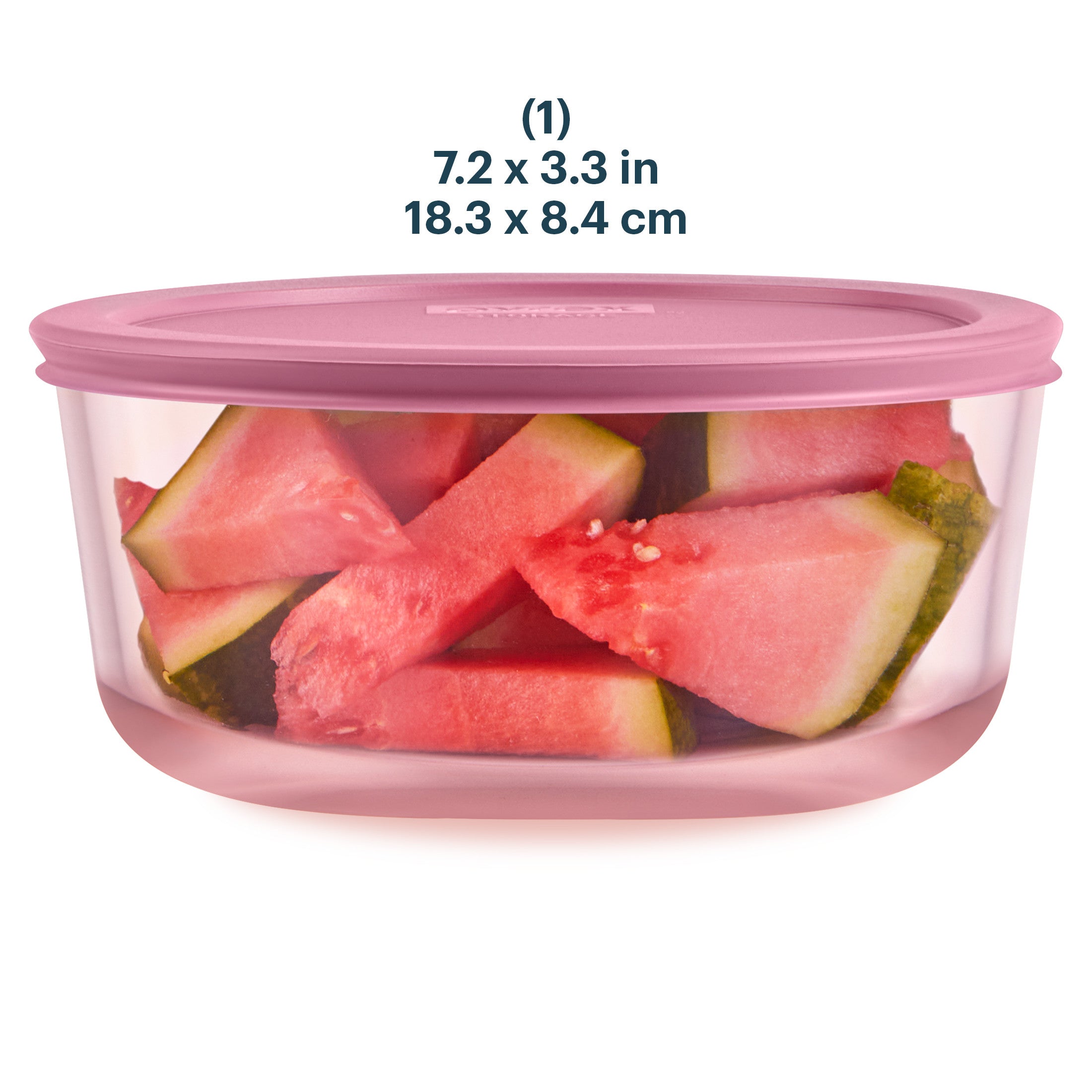 Pyrex® Simply Store® Tinted Glass 7-cup Round Storage Container with Lid. Pink - Image 2