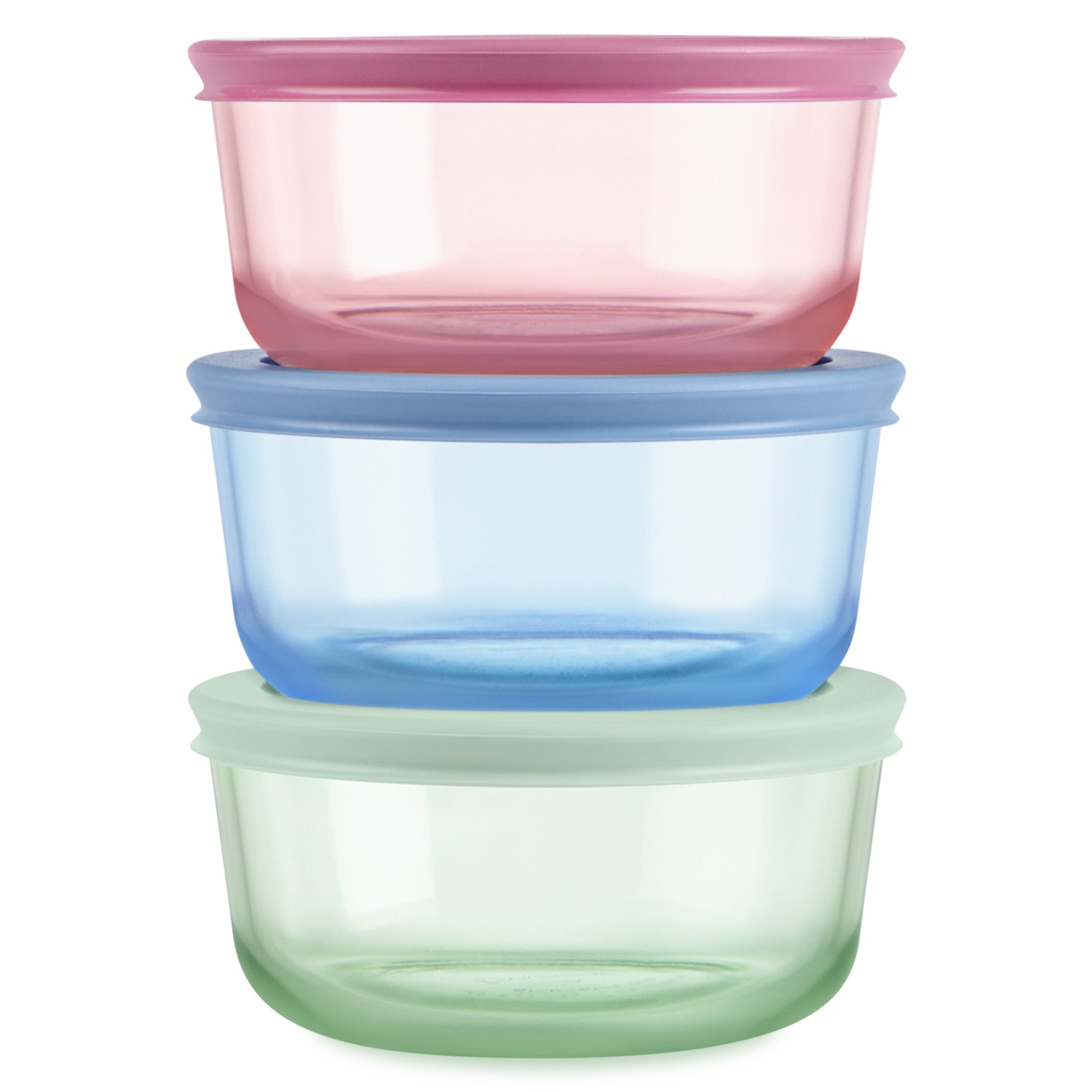 Pyrex® Simply Store® Tinted Glass 2-cup Round Storage Containers. 6-pc Set. Mixed Colors
