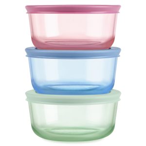 Pyrex? Simply Store? Tinted Glass 2-cup Round Storage Containers. 6-pc Set. Mixed Colors