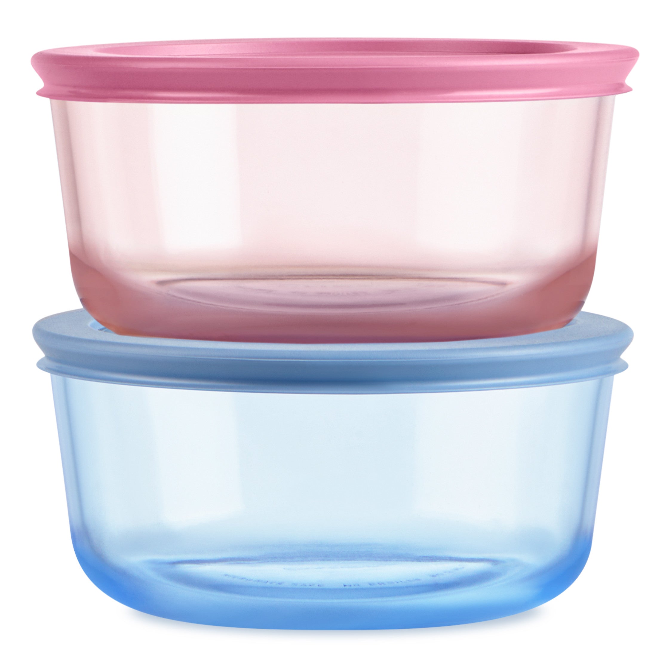 Pyrex® Simply Store® Tinted Glass 4-cup Round Storage Containers. 4-pc Set. Mixed Colors