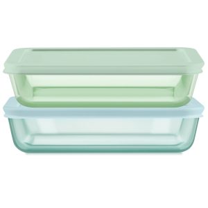 Pyrex? Simply Store? Tinted Glass 3-cup Rectangle Storage Containers. 4-pc Set. Mixed Colors