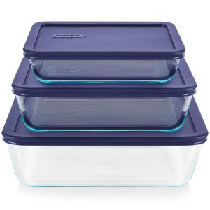 Pyrex? Simply Store? 6-piece Rectangular Glass Storage Set with Blue Lids