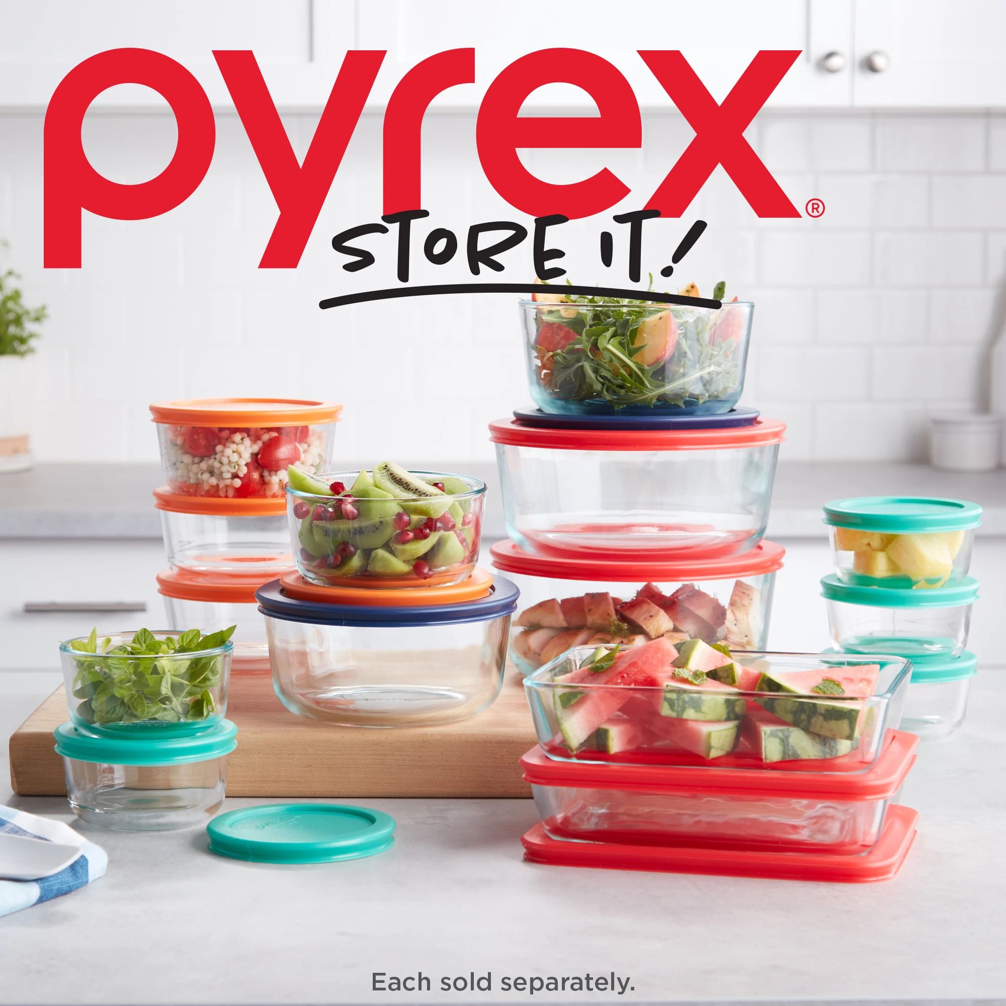 Pyrex? Simply Store? 6-piece Round Glass Storage Set with Red Lids - Image 4