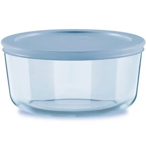 Pyrex® Simply Store® Tinted 4-cup Round Storage with Blue Plastic Lid