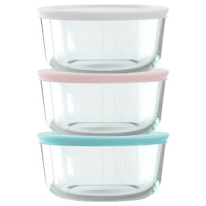 Pyrex? Simply Store? 6-piece 4-cup Round Glass Storage Set with Assorted Color Lids