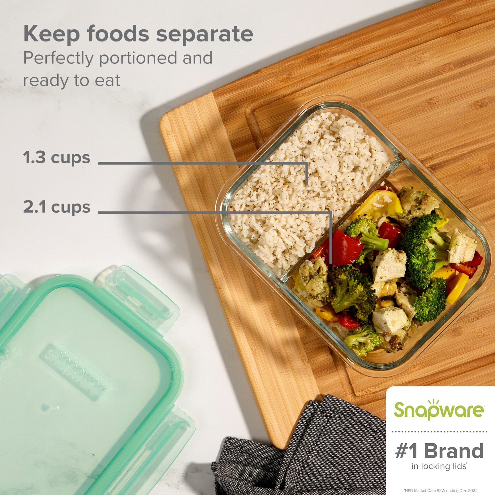 Snapware? MealBox? 4-cup Divided Glass Storage Container with Lid - Image 2